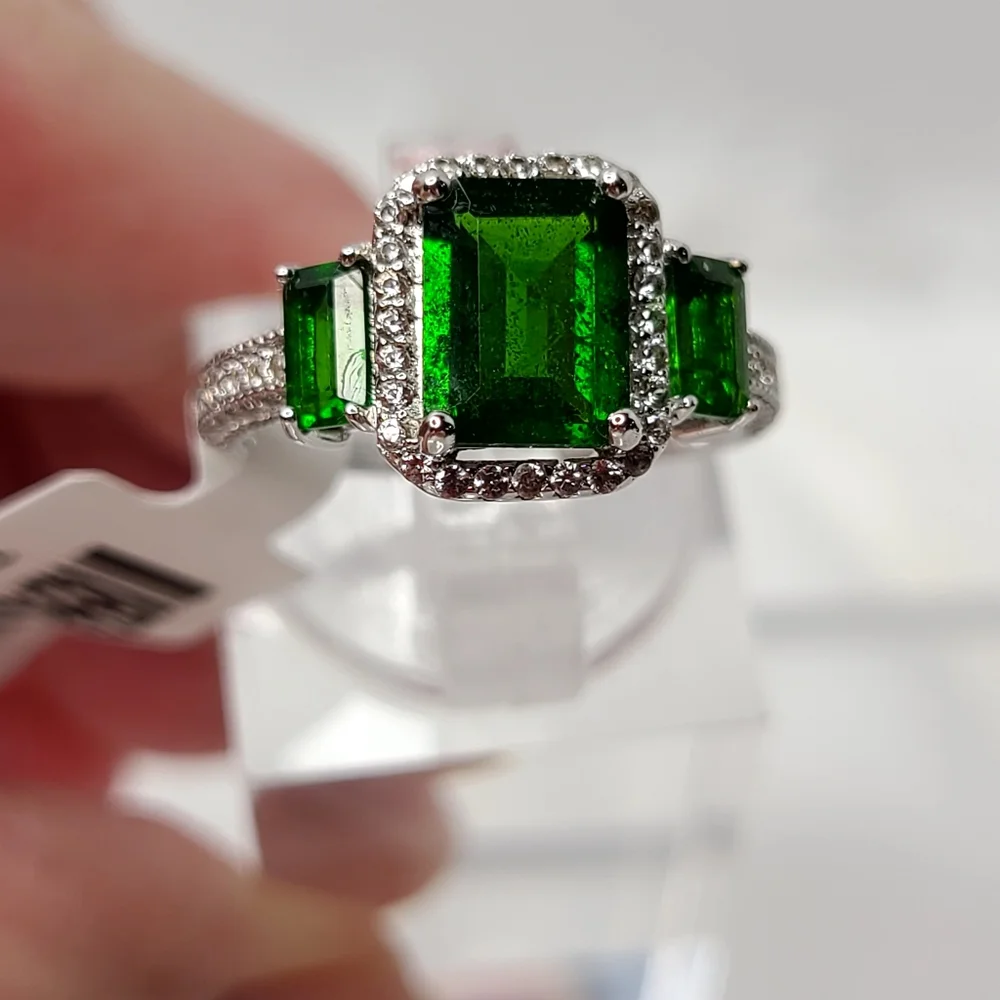 Emerald cut Chrome Diopside Ring